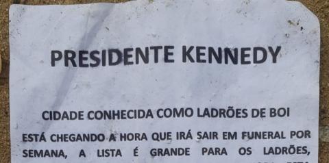 Cartaz espalhado pela cidade com ameaças assusta população de Presidente Kennedy